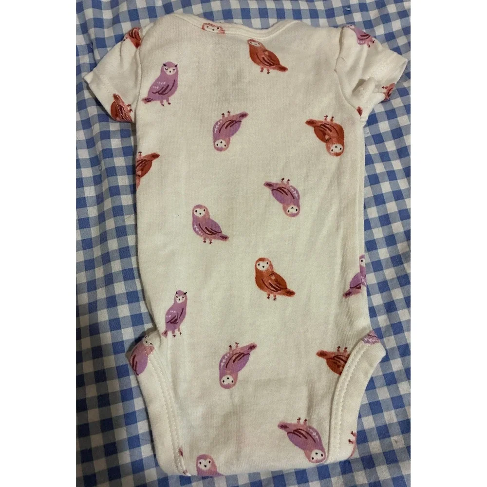 Carter's Baby Girls White Purple Owl Print Short Sleeve Bodysuit One Piece‎